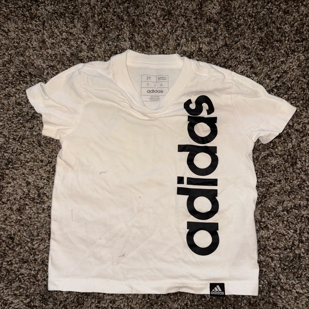 adidas White Tee with Black Vertical Logo